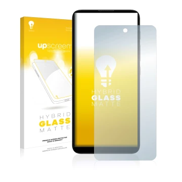 Face avant d’un emballage produit avec le logo de la marque upscreen. À côté, l’appareil Motorola Moto E40 est représenté avec