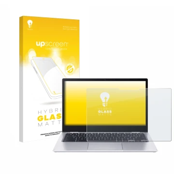 Face avant d’un emballage produit avec le logo de la marque upscreen. À côté, l’appareil Acer Chromebook Spin 513 CP513-1H-S72