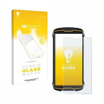 Face avant d’un emballage produit avec le logo de la marque upscreen. À côté, l’appareil Cubot King Kong Mini 2 est représenté