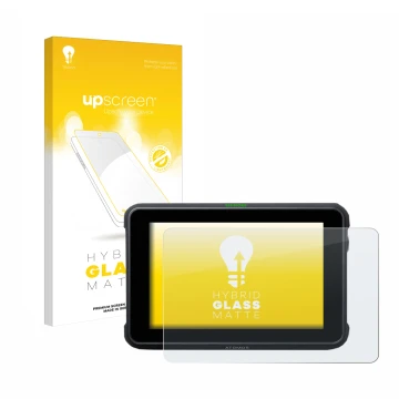 Face avant d’un emballage produit avec le logo de la marque upscreen. À côté, l’appareil Atomos Shinobi 7 est représenté avec 