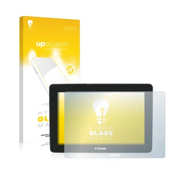 Face avant d’un emballage produit avec le logo de la marque upscreen. À côté, l’appareil Trimble GFX-750 est représenté avec l