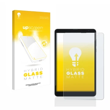 Face avant d’un emballage produit avec le logo de la marque upscreen. À côté, l’appareil Blackview Tab 6 est représenté avec l