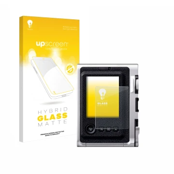 Face avant d’un emballage produit avec le logo de la marque upscreen. À côté, l’appareil Fujifilm Instax Mini Evo est représen