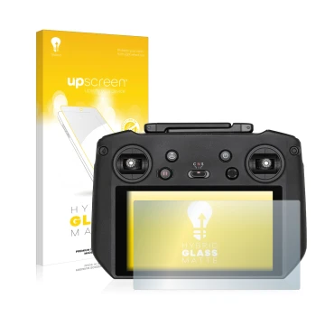 Face avant d’un emballage produit avec le logo de la marque upscreen. À côté, l’appareil DJI RC Pro est représenté avec la pro