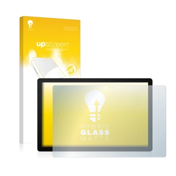 Face avant d’un emballage produit avec le logo de la marque upscreen. À côté, l’appareil Samsung Galaxy Tab A8 LTE est représe