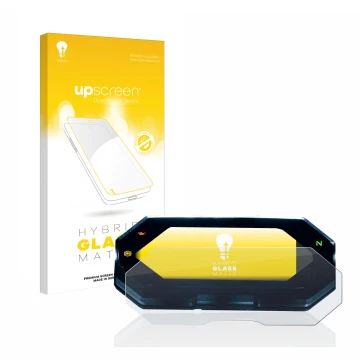 Face avant d’un emballage produit avec le logo de la marque upscreen. À côté, l’appareil Yamaha MT-07 2021 est représenté avec