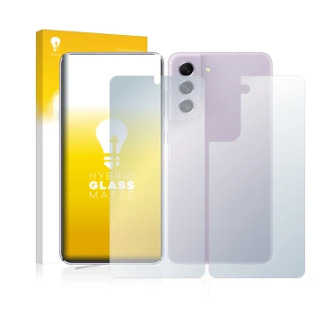 Face avant d’un emballage produit avec le logo de la marque upscreen. À côté, l’appareil Samsung Galaxy S21 FE 5G (Avant+Arriè