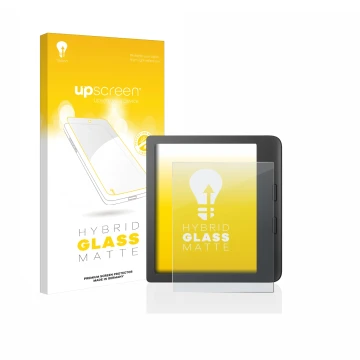 Face avant d’un emballage produit avec le logo de la marque upscreen. À côté, l’appareil Tolino Vision 6 est représenté avec l