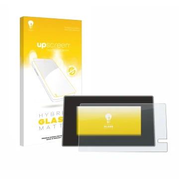 Face avant d’un emballage produit avec le logo de la marque upscreen. À côté, l’appareil Renault Trafic 2021 Easy Link 8
