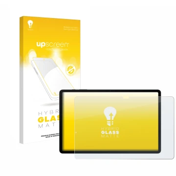 Face avant d’un emballage produit avec le logo de la marque upscreen. À côté, l’appareil Samsung Galaxy Tab S8 Plus WiFi est r