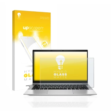 Face avant d’un emballage produit avec le logo de la marque upscreen. À côté, l’appareil HP EliteBook 830 G8 est représenté av