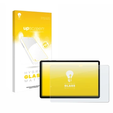 Face avant d’un emballage produit avec le logo de la marque upscreen. À côté, l’appareil Samsung Galaxy Tab S8 Plus 5G est rep
