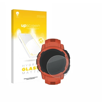 Face avant d’un emballage produit avec le logo de la marque upscreen. À côté, l’appareil Garmin Instinct 2S est représenté ave