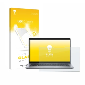 Face avant d’un emballage produit avec le logo de la marque upscreen. À côté, l’appareil Dell Latitude 7320 2-in-1 est représe