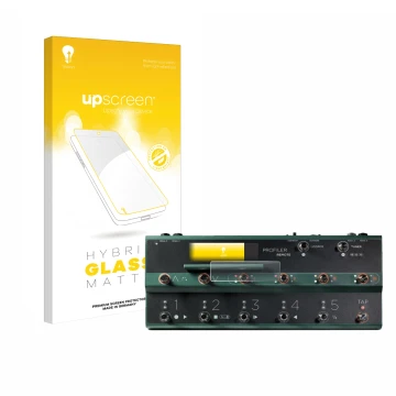 Face avant d’un emballage produit avec le logo de la marque upscreen. À côté, l’appareil Kemper Profiler Remote est représenté