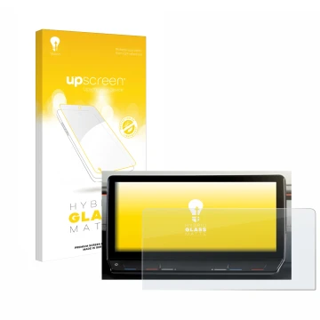 Face avant d’un emballage produit avec le logo de la marque upscreen. À côté, l’appareil Cupra Formentor 2020-2022 Infotainmen