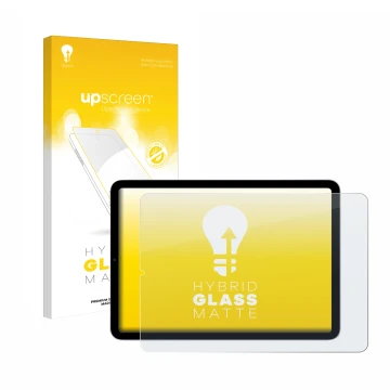 Face avant d’un emballage produit avec le logo de la marque upscreen. À côté, l’appareil Apple iPad Air 5 WiFi 2022 (5ème Gen.