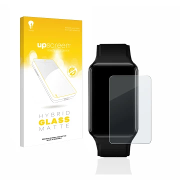 Face avant d’un emballage produit avec le logo de la marque upscreen. À côté, l’appareil Oppo Watch Free est représenté avec l