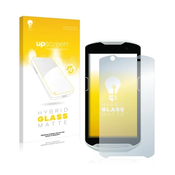 Face avant d’un emballage produit avec le logo de la marque upscreen. À côté, l’appareil Zebra TC52 est représenté avec la pro