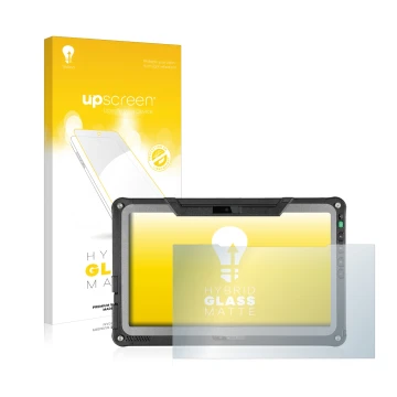 Face avant d’un emballage produit avec le logo de la marque upscreen. À côté, l’appareil Getac F110 G6 est représenté avec la 