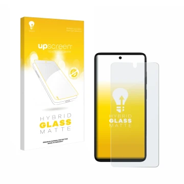 Face avant d’un emballage produit avec le logo de la marque upscreen. À côté, l’appareil Motorola Moto G52 est représenté avec