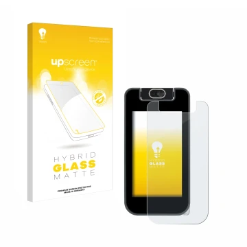 Face avant d’un emballage produit avec le logo de la marque upscreen. À côté, l’appareil Vtech KidiBuzz 3 est représenté avec 