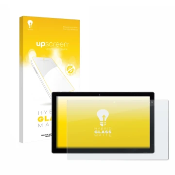 Face avant d’un emballage produit avec le logo de la marque upscreen. À côté, l’appareil Wortmann Terra Pad 1162 N4120 W11 Pro