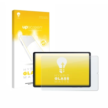 Face avant d’un emballage produit avec le logo de la marque upscreen. À côté, l’appareil Samsung Galaxy Tab S6 Lite LTE 2022 e