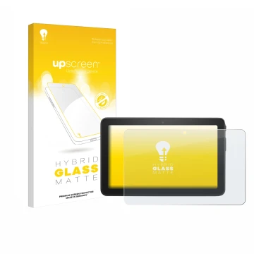 Face avant d’un emballage produit avec le logo de la marque upscreen. À côté, l’appareil Amazon Fire 7 2022 est représenté ave