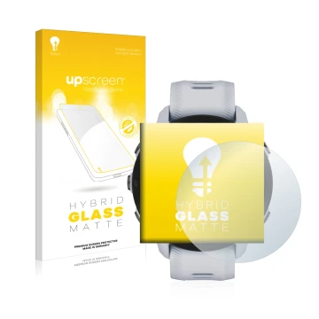 Face avant d’un emballage produit avec le logo de la marque upscreen. À côté, l’appareil Garmin Forerunner 955 est représenté 