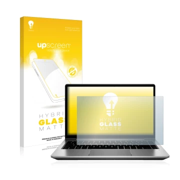 Face avant d’un emballage produit avec le logo de la marque upscreen. À côté, l’appareil HP ProBook 640 G8 est représenté avec