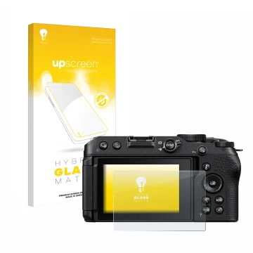 Face avant d’un emballage produit avec le logo de la marque upscreen. À côté, l’appareil Nikon Z 30 est représenté avec la pro