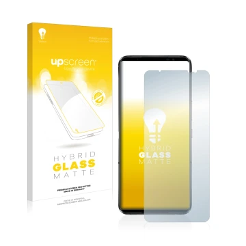 Face avant d’un emballage produit avec le logo de la marque upscreen. À côté, l’appareil ASUS ROG Phone 6 est représenté avec 