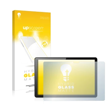 Face avant d’un emballage produit avec le logo de la marque upscreen. À côté, l’appareil Lenovo Tab M10 (3ème Gen.) est représ