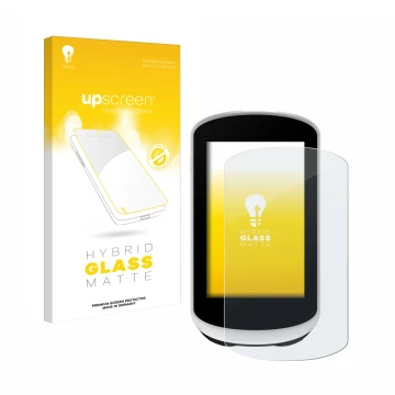 Face avant d’un emballage produit avec le logo de la marque upscreen. À côté, l’appareil Garmin Edge Explore 2 est représenté 