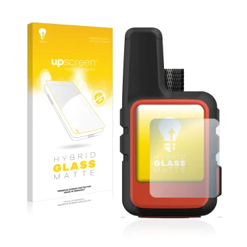 Face avant d’un emballage produit avec le logo de la marque upscreen. À côté, l’appareil Garmin inReach Mini 2 est représenté 