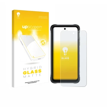 Face avant d’un emballage produit avec le logo de la marque upscreen. À côté, l’appareil Umidigi Bison 2 Pro est représenté av