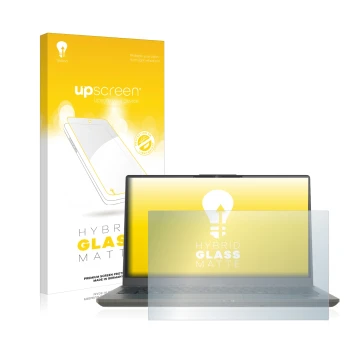 Face avant d’un emballage produit avec le logo de la marque upscreen. À côté, l’appareil Fujitsu Lifebook U7411 est représenté