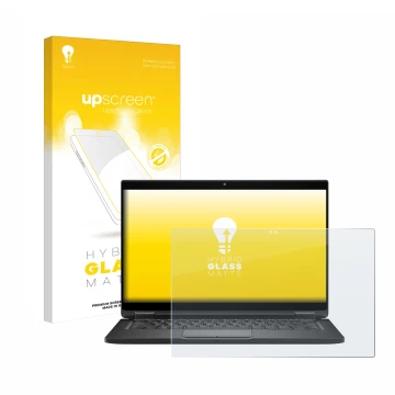 Face avant d’un emballage produit avec le logo de la marque upscreen. À côté, l’appareil Dell Latitude 7390 2-in-1 Business es