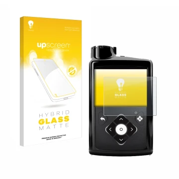 Face avant d’un emballage produit avec le logo de la marque upscreen. À côté, l’appareil Medtronic Minimed 780G est représenté