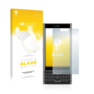 Face avant d’un emballage produit avec le logo de la marque upscreen. À côté, l’appareil Unihertz Titan Slim est représenté av