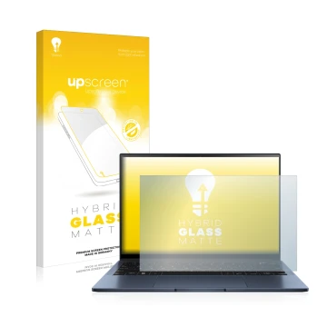 Face avant d’un emballage produit avec le logo de la marque upscreen. À côté, l’appareil ASUS ZenBook S13 OLED est représenté 