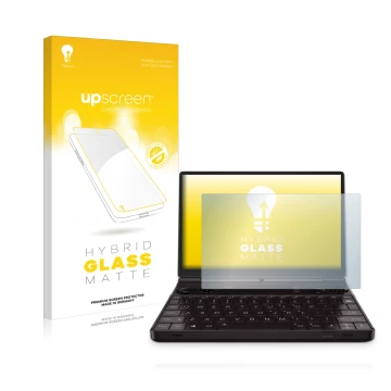 Face avant d’un emballage produit avec le logo de la marque upscreen. À côté, l’appareil GPD Win Max 2 est représenté avec la 