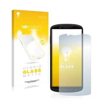 Face avant d’un emballage produit avec le logo de la marque upscreen. À côté, l’appareil Zebra TC58 est représenté avec la pro