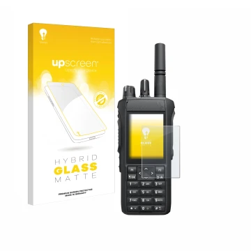 Face avant d’un emballage produit avec le logo de la marque upscreen. À côté, l’appareil Motorola R7 est représenté avec la pr