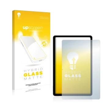 Face avant d’un emballage produit avec le logo de la marque upscreen. À côté, l’appareil Xiaomi Redmi Pad est représenté avec 