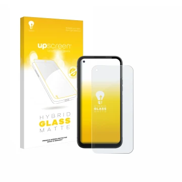 Face avant d’un emballage produit avec le logo de la marque upscreen. À côté, l’appareil Gigaset GX6 est représenté avec la pr