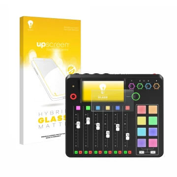 Face avant d’un emballage produit avec le logo de la marque upscreen. À côté, l’appareil Rode Rodecaster Pro II est représenté