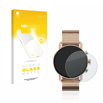Face avant d’un emballage produit avec le logo de la marque upscreen. À côté, l’appareil Skagen Falster Gen 6 (41 mm) est repr