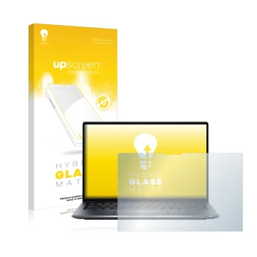 Face avant d’un emballage produit avec le logo de la marque upscreen. À côté, l’appareil Dell Latitude 9430 2-in-1 est représe